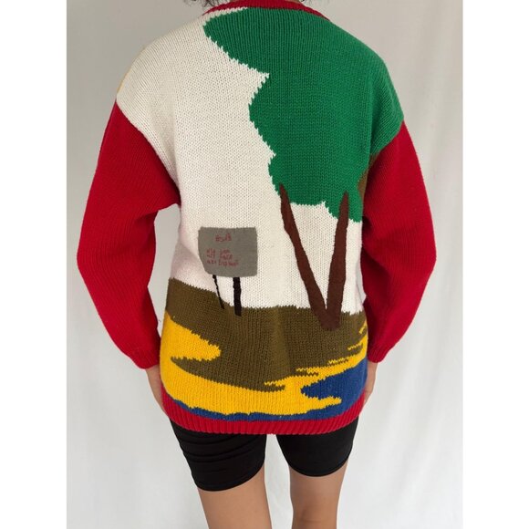 90s vintage Raquels embroidered textured 3D jungle animals hand knit sweater - Picture 7 of 10
